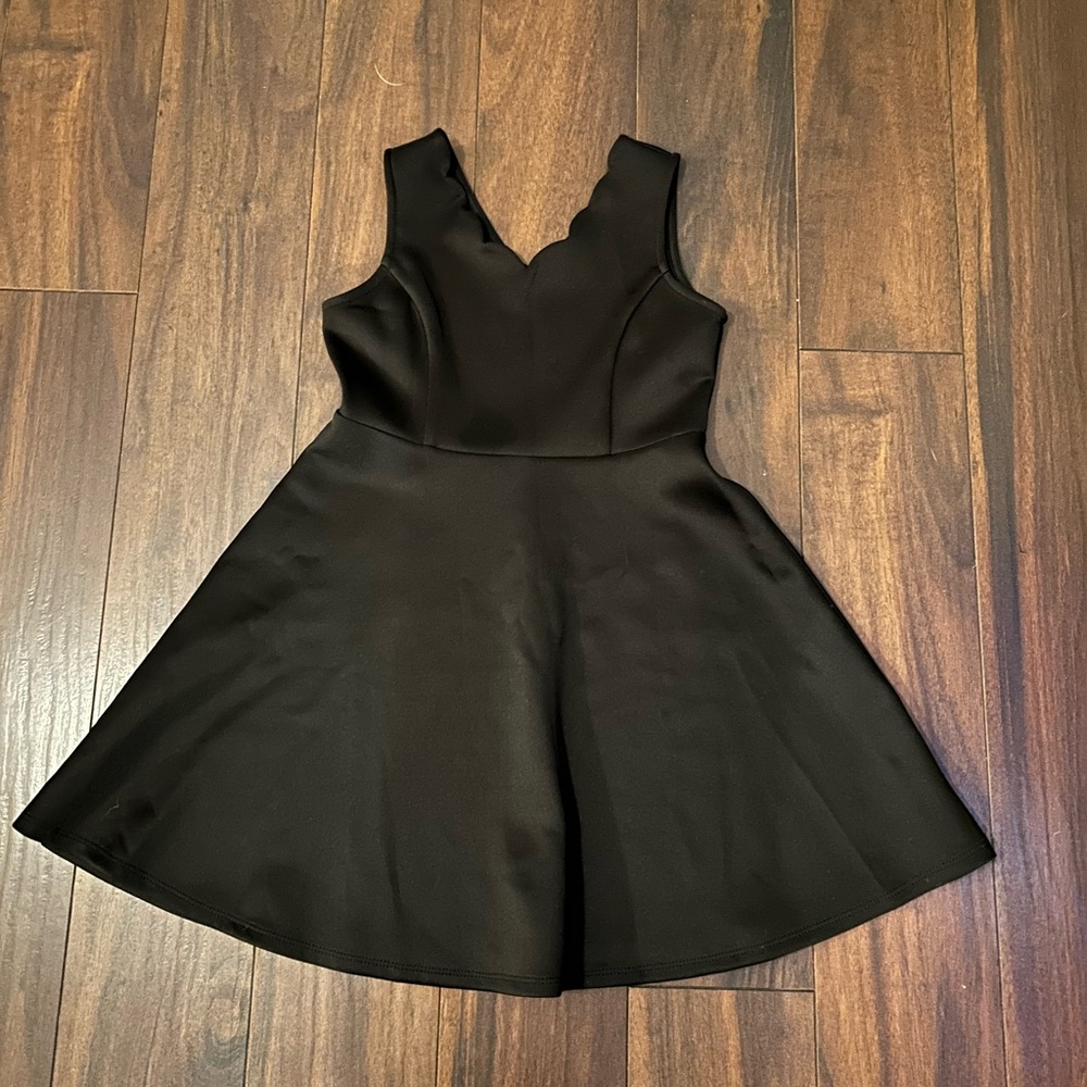 Girls Aqua Black Scalloped Mini Dress